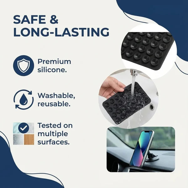 Suction Phone Holder Mount – Silicone Grip, Mix Colors | Gambit | Video Phone Accessory Compatible Mirror, Shower-Black (Pack of-1)