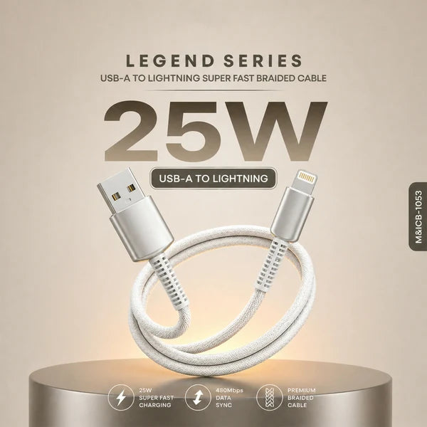 High Speed USB A to Lightning Cable – 25W Fast Charging & Data Transfer