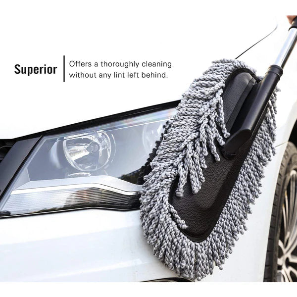 Car Duster – Retractable Handle Microfiber | Velvet Wheels | Scratch-Free Dry Dust Cleaner for Cars | Lint Free Reusable Exterior Cleaning Brush