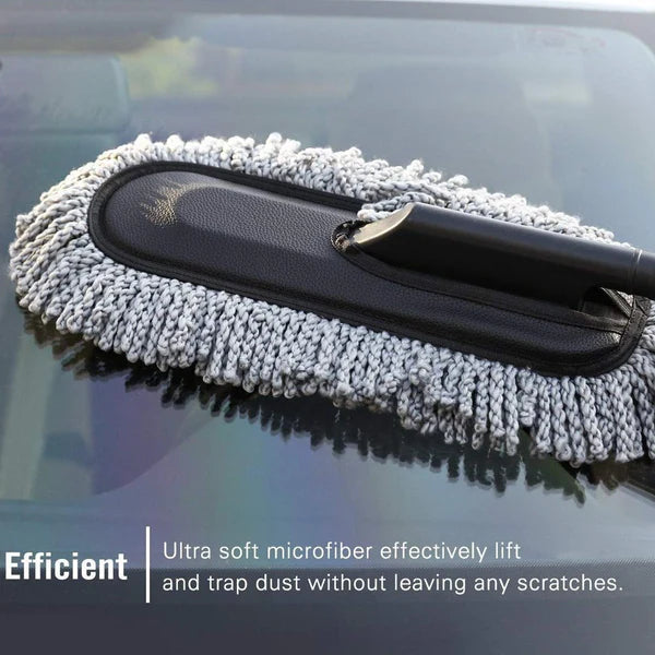 Car Duster – Retractable Handle Microfiber | Velvet Wheels | Scratch-Free Dry Dust Cleaner for Cars | Lint Free Reusable Exterior Cleaning Brush