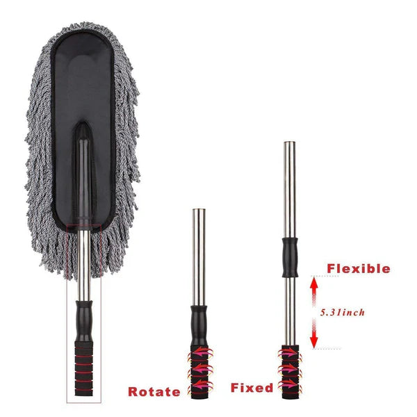 Car Duster – Retractable Handle Microfiber | Velvet Wheels | Scratch-Free Dry Dust Cleaner for Cars | Lint Free Reusable Exterior Cleaning Brush