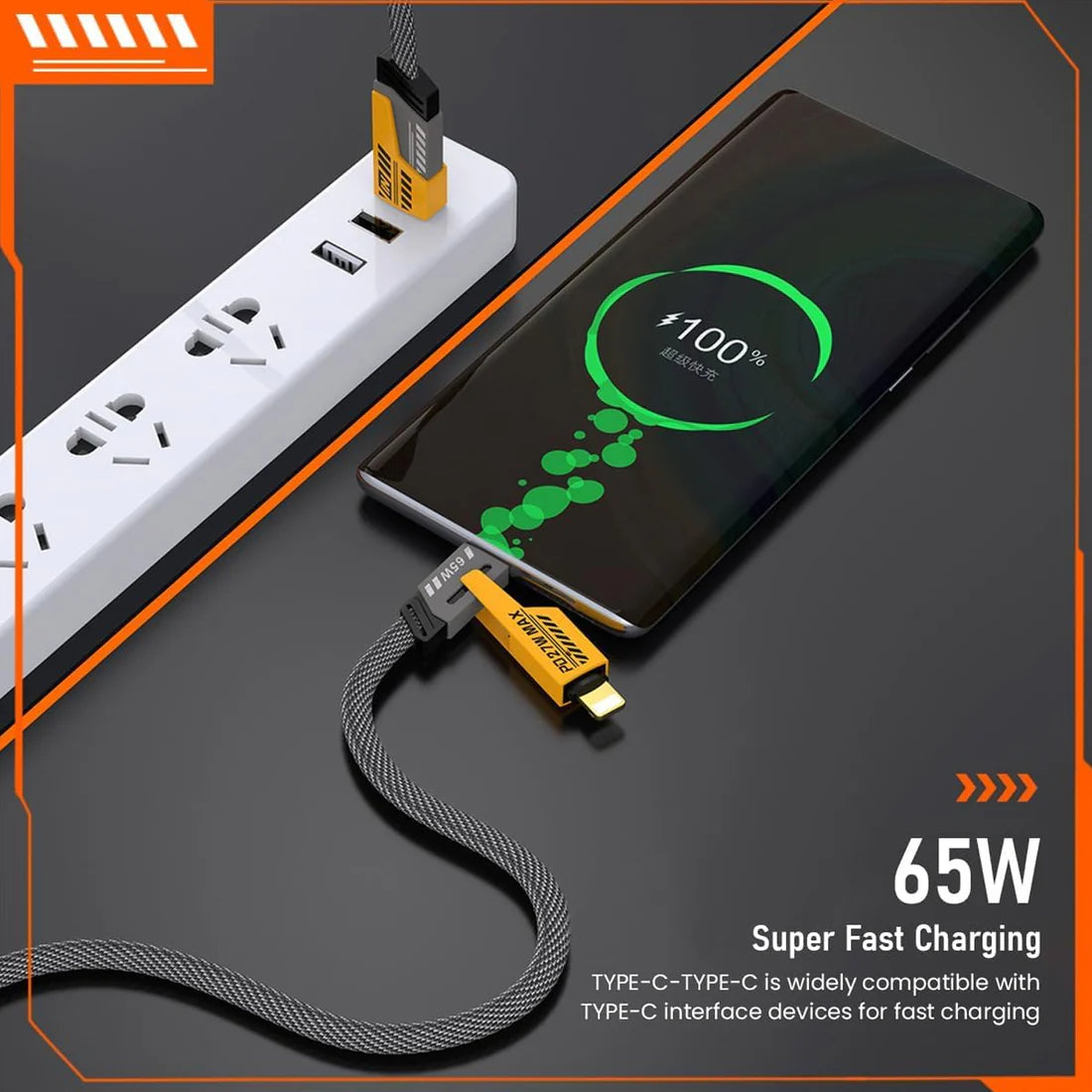 65W 4-in-1 Fast Charging Cable – Durable Multi-Port Charger | Indo Glow