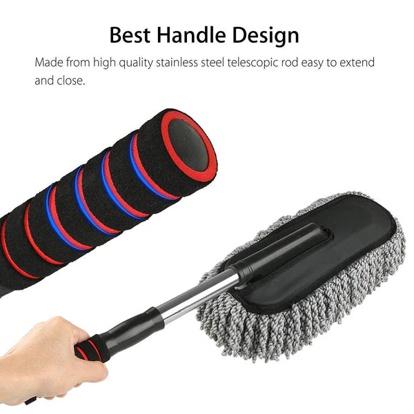Car Duster – Retractable Handle Microfiber | Velvet Wheels | Scratch-Free Dry Dust Cleaner for Cars | Lint Free Reusable Exterior Cleaning Brush