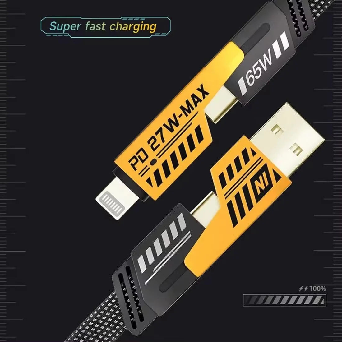 65W 4-in-1 Fast Charging Cable – Durable Multi-Port Charger | Indo Glow