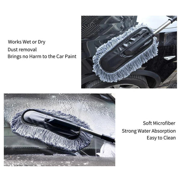Car Duster – Retractable Handle Microfiber | Velvet Wheels | Scratch-Free Dry Dust Cleaner for Cars | Lint Free Reusable Exterior Cleaning Brush