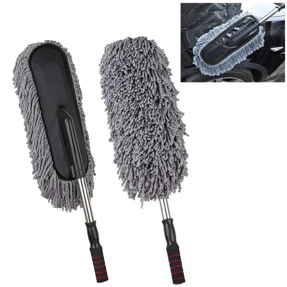 Car Duster – Retractable Handle Microfiber | Velvet Wheels | Scratch-Free Dry Dust Cleaner for Cars | Lint Free Reusable Exterior Cleaning Brush