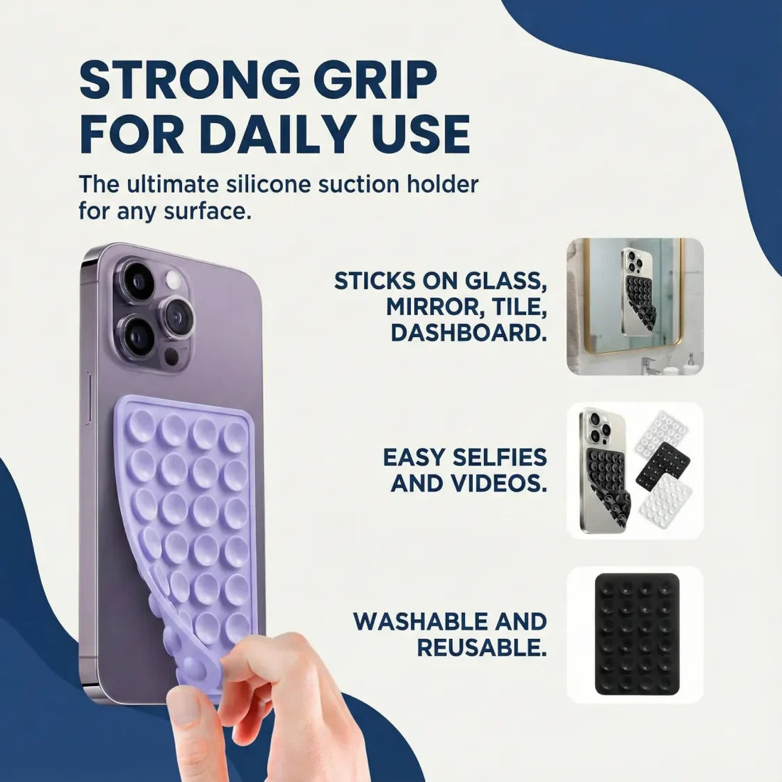 Suction Phone Holder Mount – Silicone Grip, Mix Colors | Gambit |  Video Phone Accessory Compatible Mirror, Shower-Black (Pack of-1)