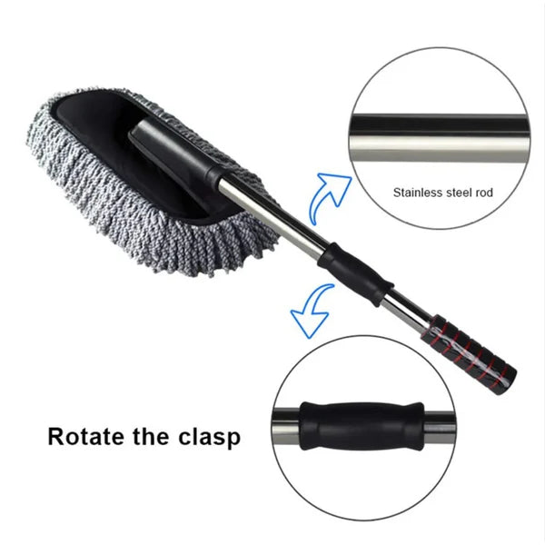 Car Duster – Retractable Handle Microfiber | Velvet Wheels | Scratch-Free Dry Dust Cleaner for Cars | Lint Free Reusable Exterior Cleaning Brush