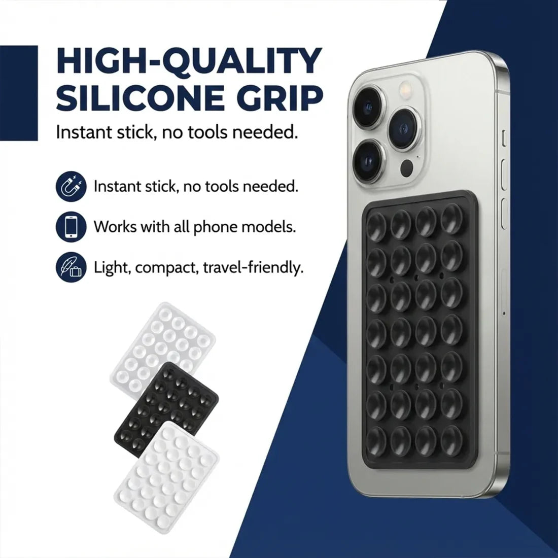Suction Phone Holder Mount – Silicone Grip, Mix Colors | Gambit |  Video Phone Accessory Compatible Mirror, Shower-Black (Pack of-1)