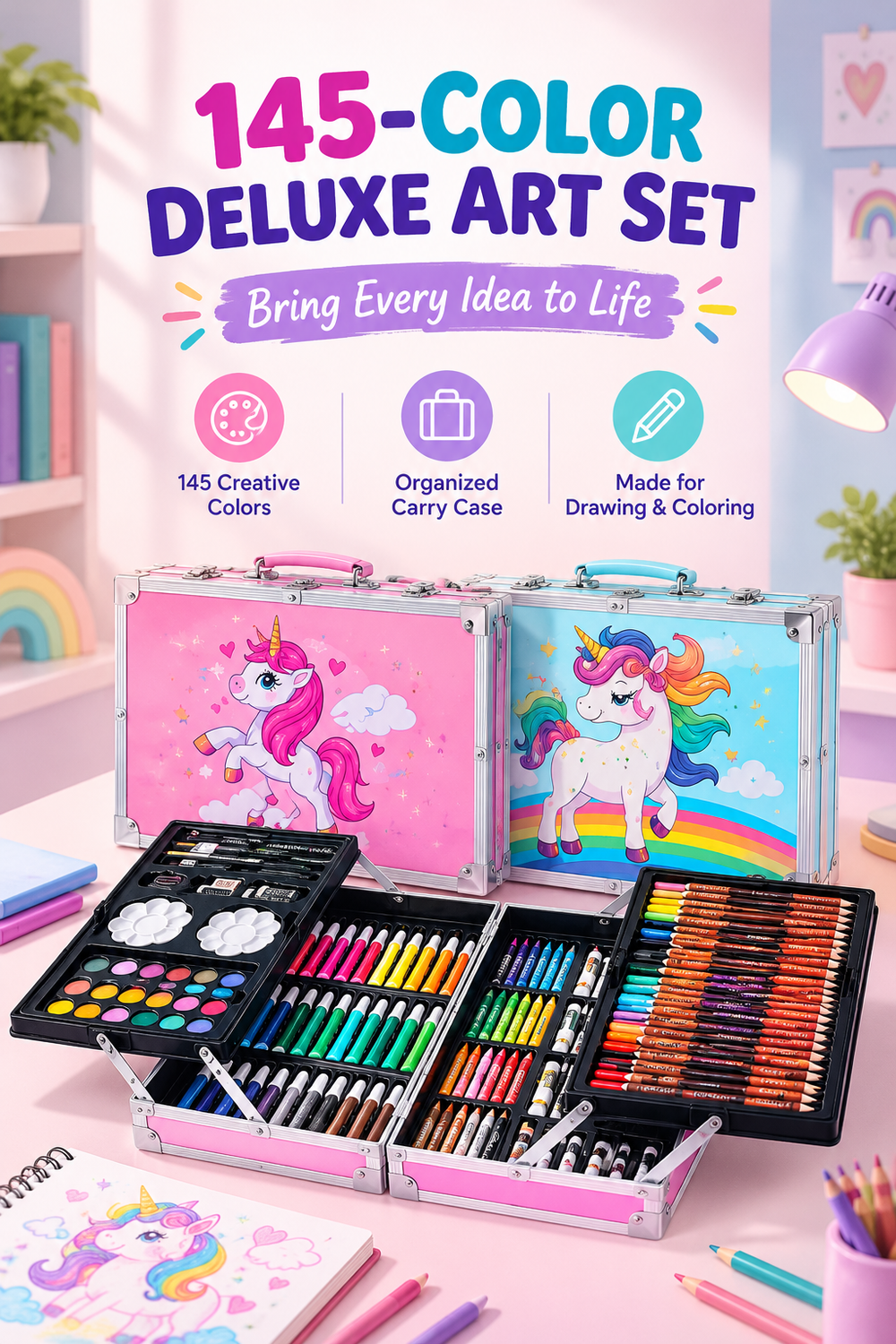145-Piece Deluxe Art Set – Complete Drawing, Coloring & Painting Kit 🎨🖌️🫟