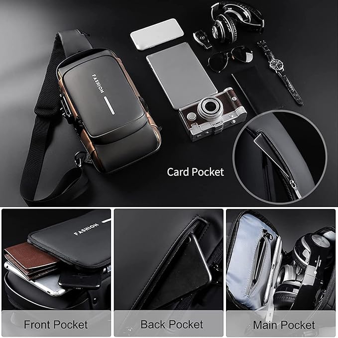 Anti-Theft Crossbody Sling Bag for Men & Women – Waterproof Chest & Shoulder Bag with USB Charging Port