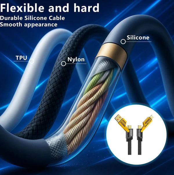 65W 4-in-1 Fast Charging Cable – Durable Multi-Port Charger | Indo Glow