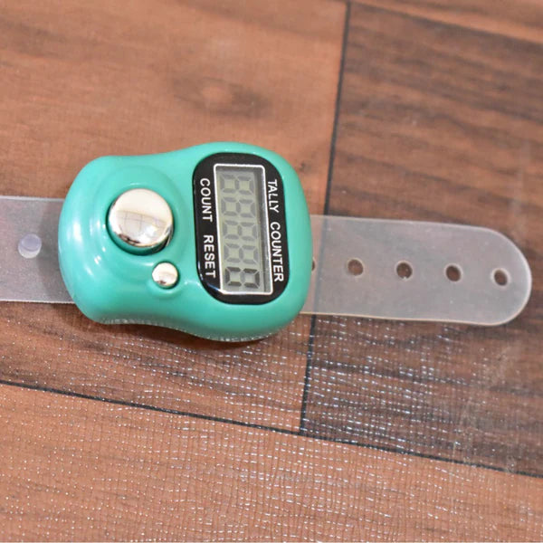 Electronic Tally Counter – Manual Digital Finger Counter |  Easy to Use Counter with LCD Display & Reset Button | Multipurpose Mantra Jaap Counter - Teal GREEN / Metallic Cyan