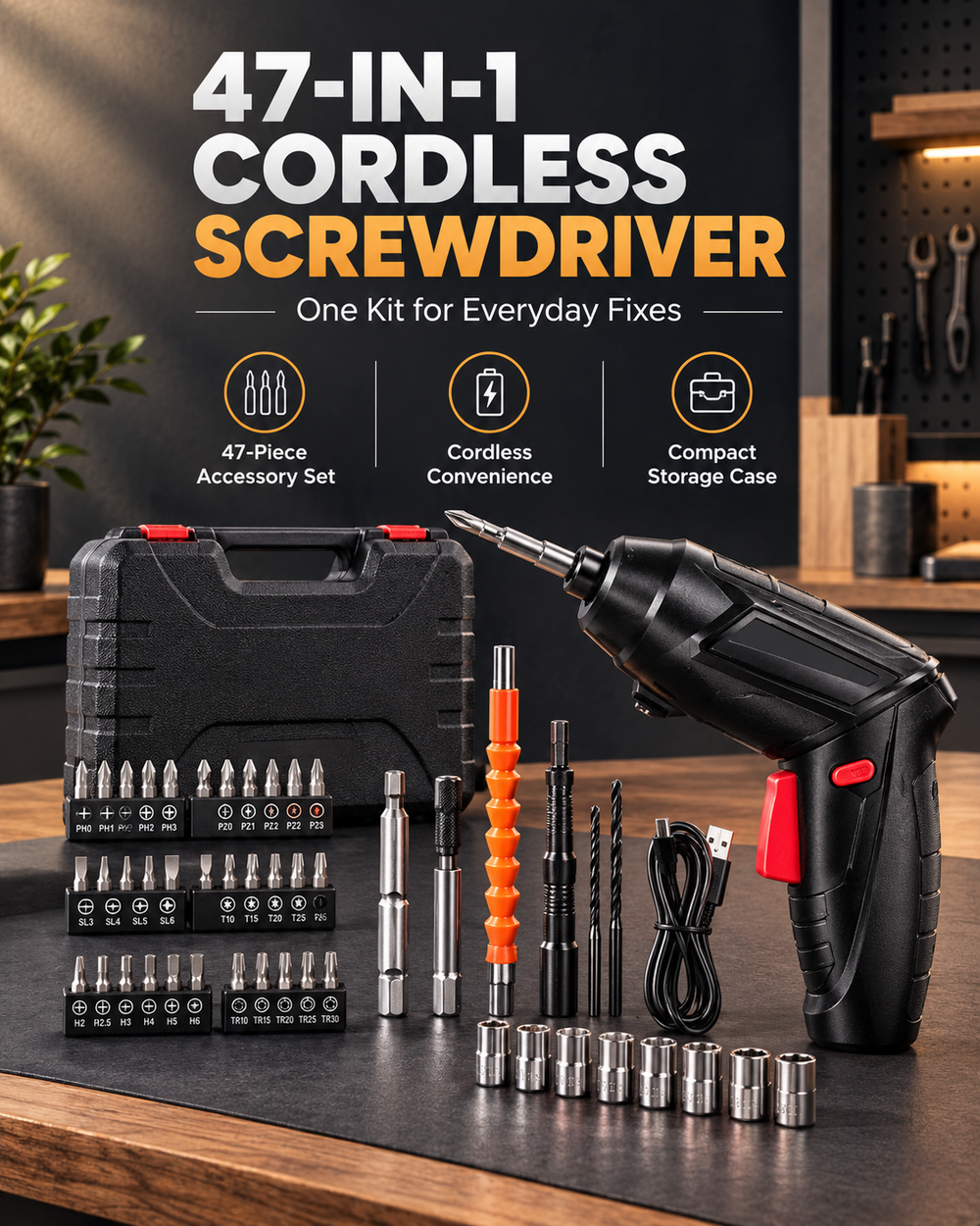 47-in-1 Cordless Screwdriver Set – Rechargeable Electric Screwdriver Tool Kit🪛