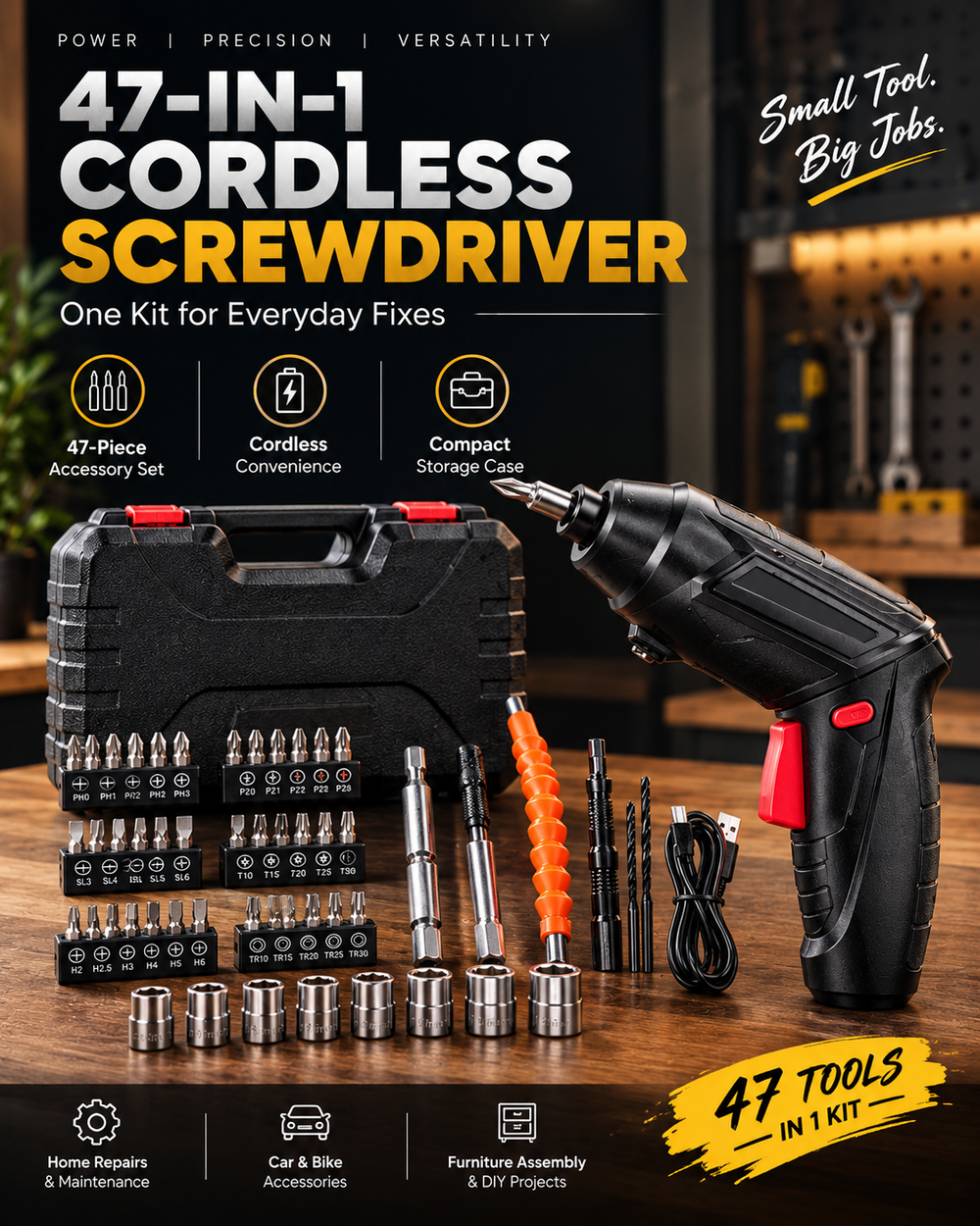 47-in-1 Cordless Screwdriver Set – Rechargeable Electric Screwdriver Tool Kit🪛