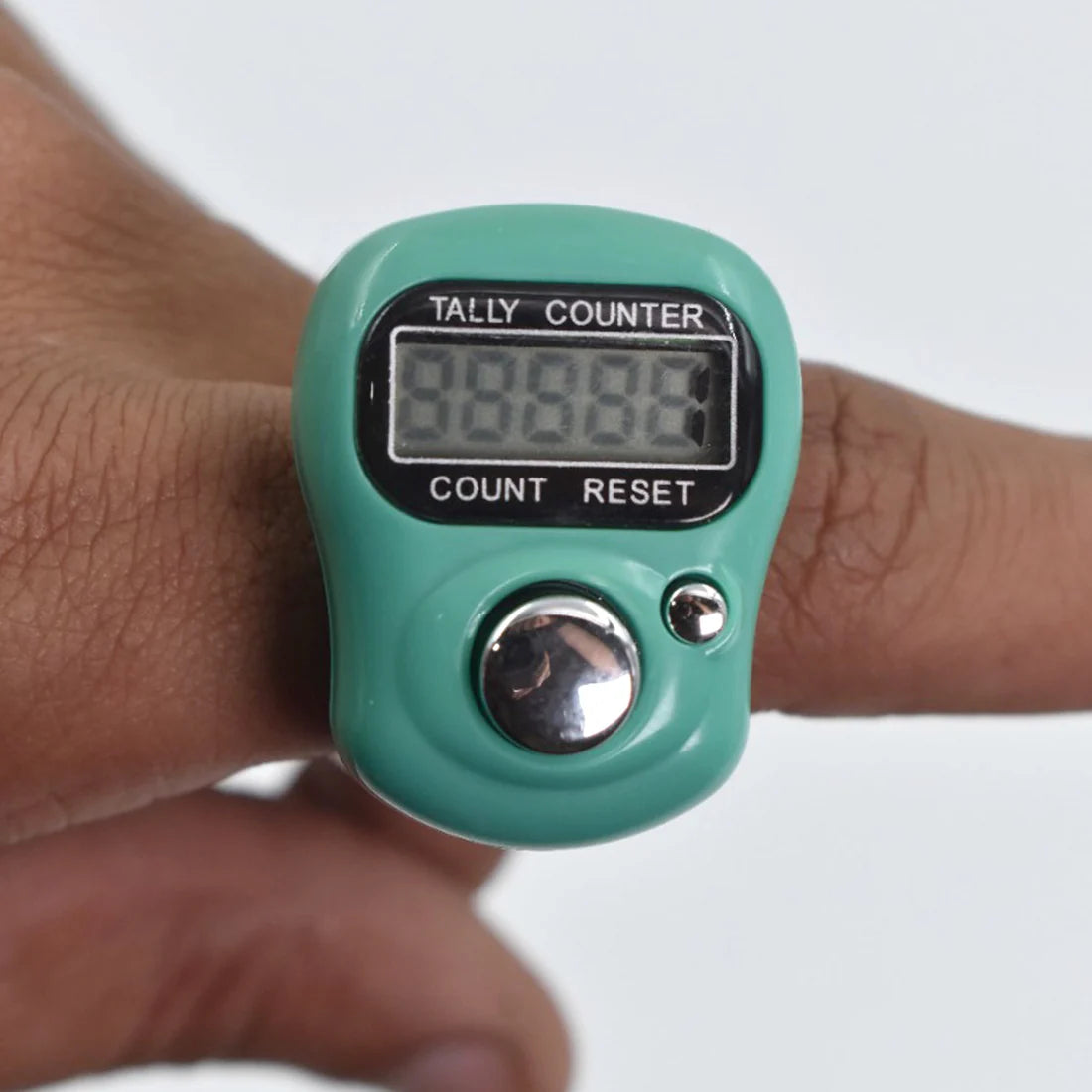 Electronic Tally Counter – Manual Digital Finger Counter |  Easy to Use Counter with LCD Display & Reset Button | Multipurpose Mantra Jaap Counter - Teal GREEN / Metallic Cyan