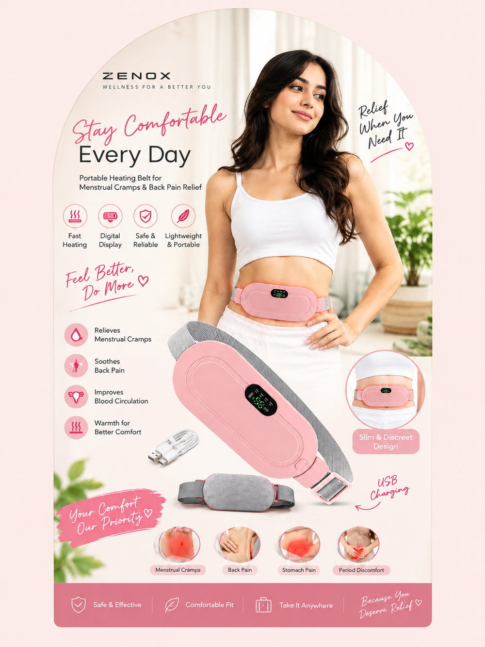 🌸 Period Relief Heating & Massage Belt – Soothing Comfort & Relaxation
