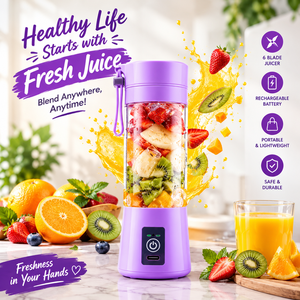 6-Blade Mini Portable Juicer Bottle – USB Rechargeable Personal Blender