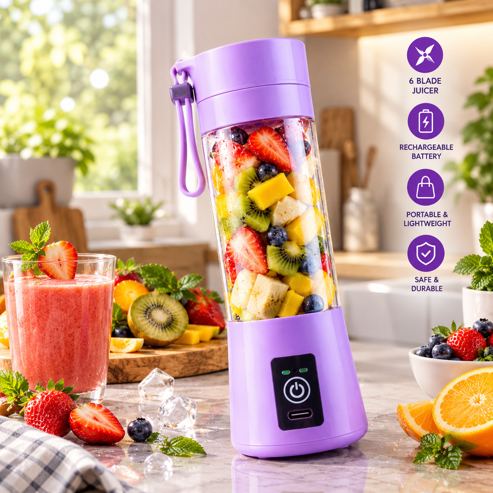 6-Blade Mini Portable Juicer Bottle – USB Rechargeable Personal Blender
