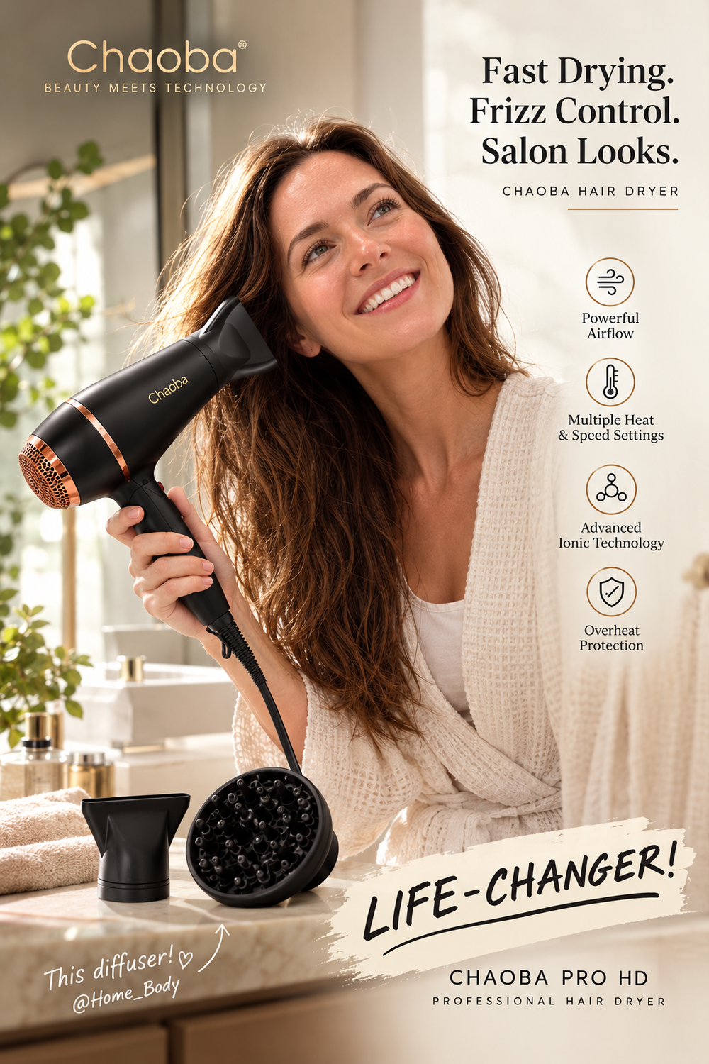 3-in-1 Professional Hair Dryer – Hair Styling & Drying Tool