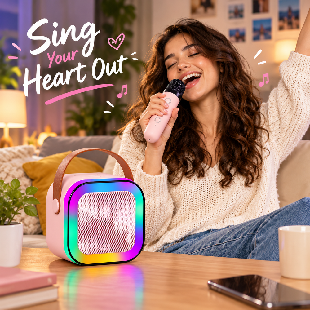 Bluetooth Party Speaker with Wireless Microphone – Portable Music & Karaoke Speaker