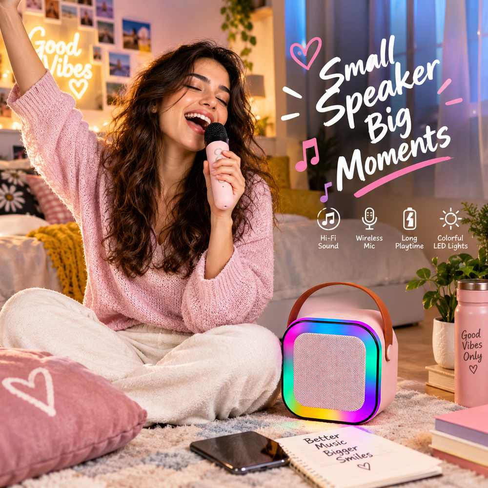 Bluetooth Party Speaker with Wireless Microphone – Portable Music & Karaoke Speaker