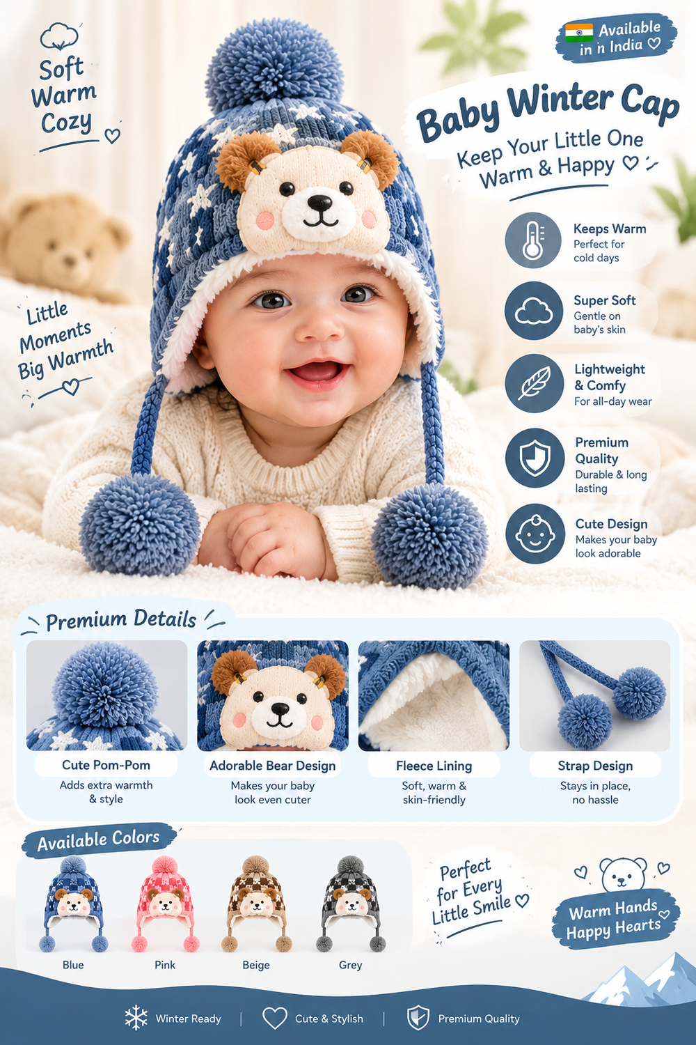 Baby Winter Cap – Soft Knitted Warm Hat with Cute Earflaps🧢