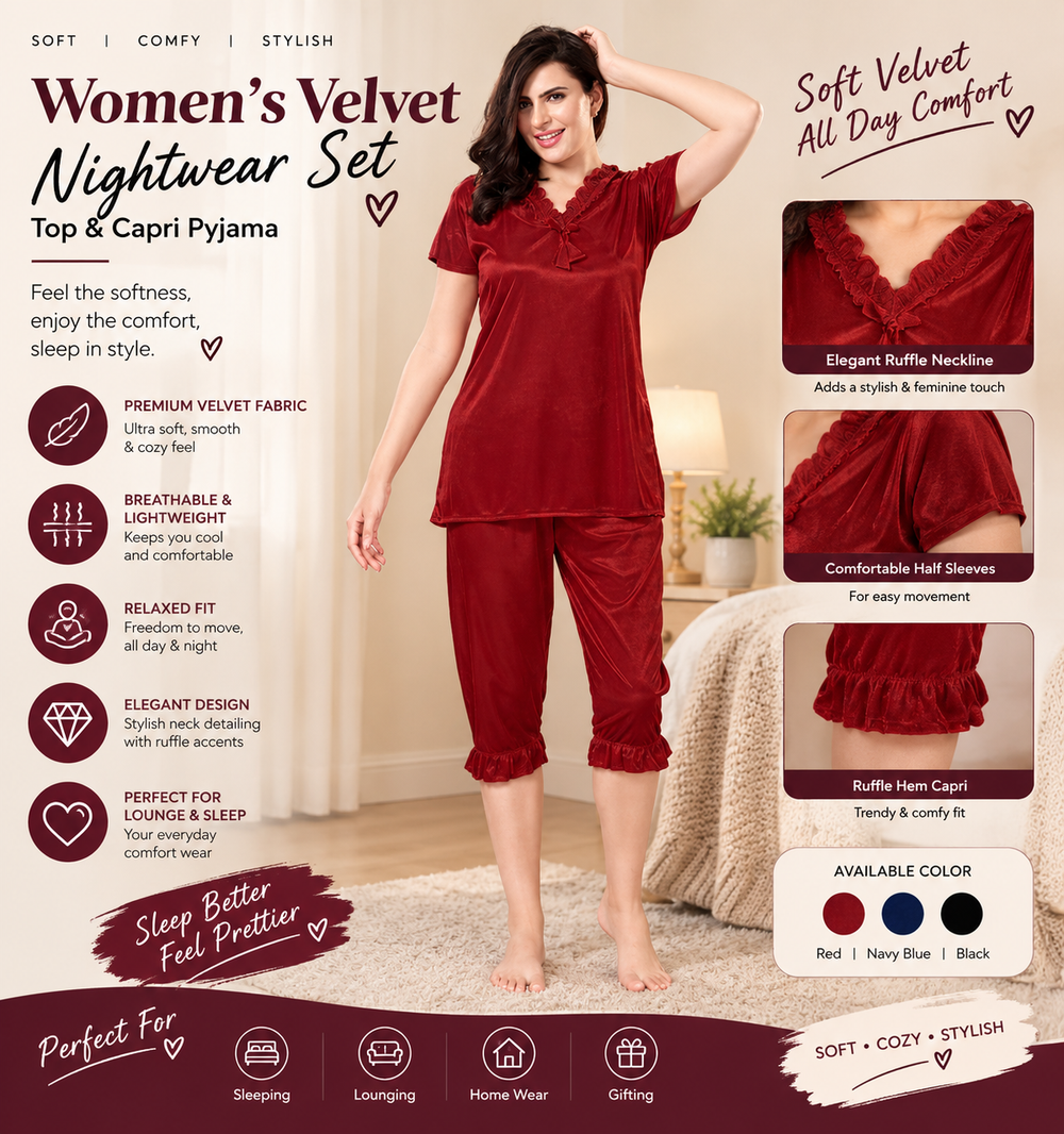 Women Night Suit – Maroon | Size S
