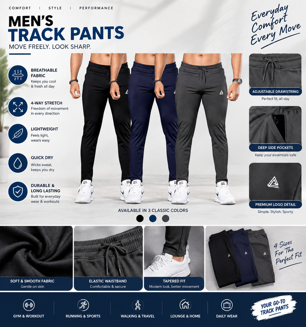 Men’s Premium Track Pants – Comfort, Style & Everyday Fit | Pack of 3 😎