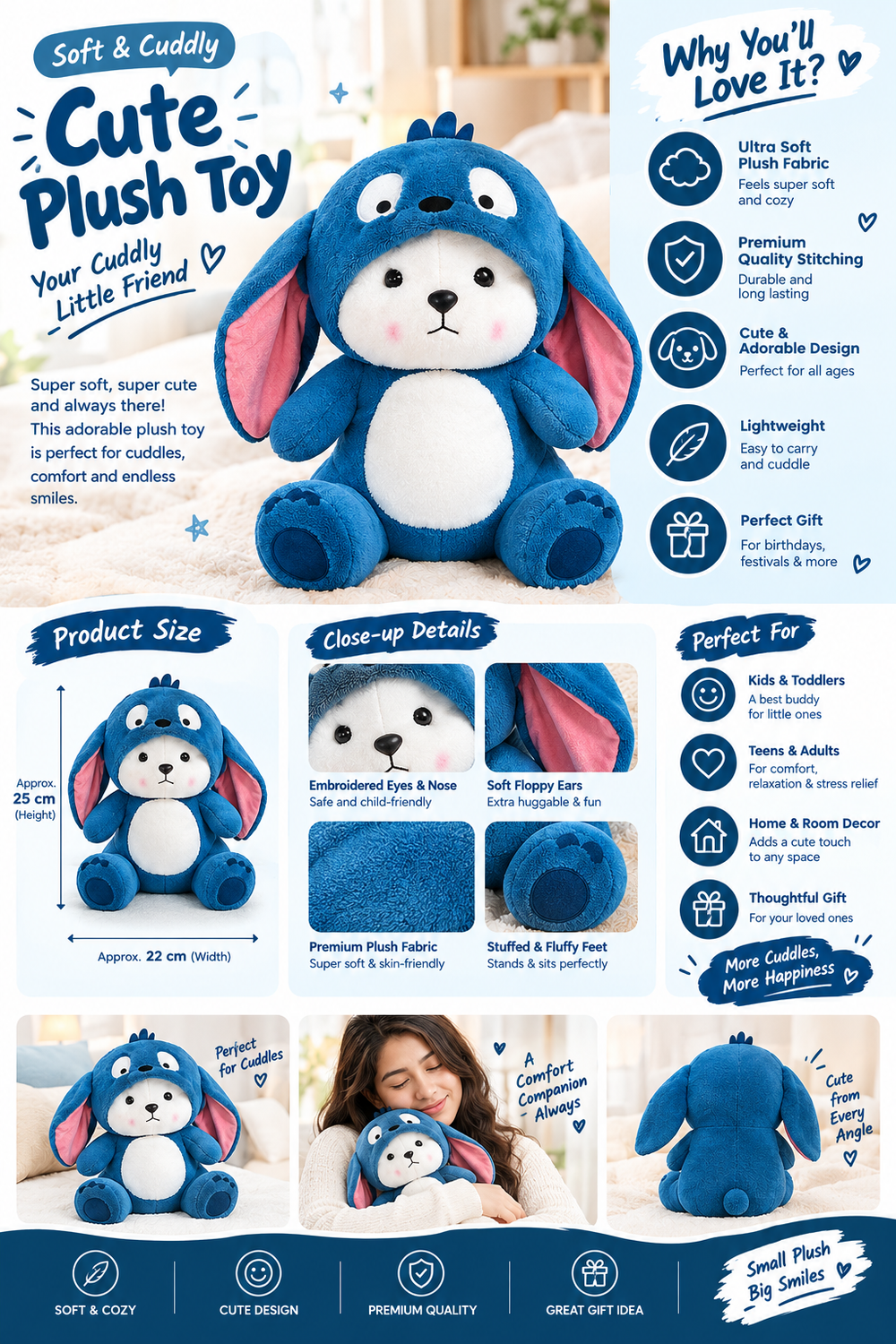 Blue Premium Plush Teddy Bear – Soft & Huggable
