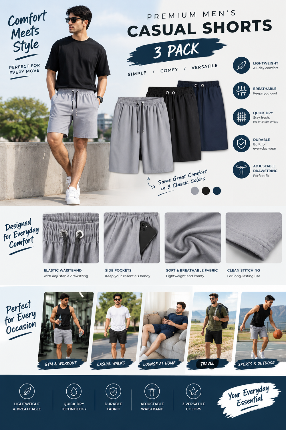 Men’s Premium Capri Shorts – Stylish, Comfortable & Everyday Ready 😎