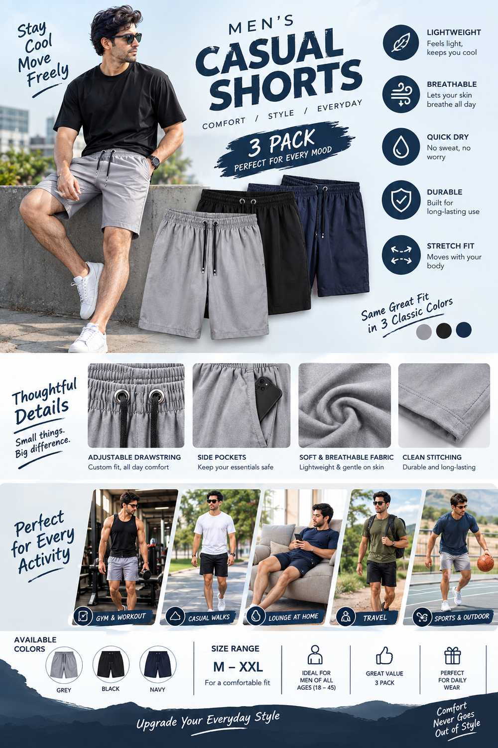 Men’s Premium Capri Shorts – Stylish, Comfortable & Everyday Ready 😎