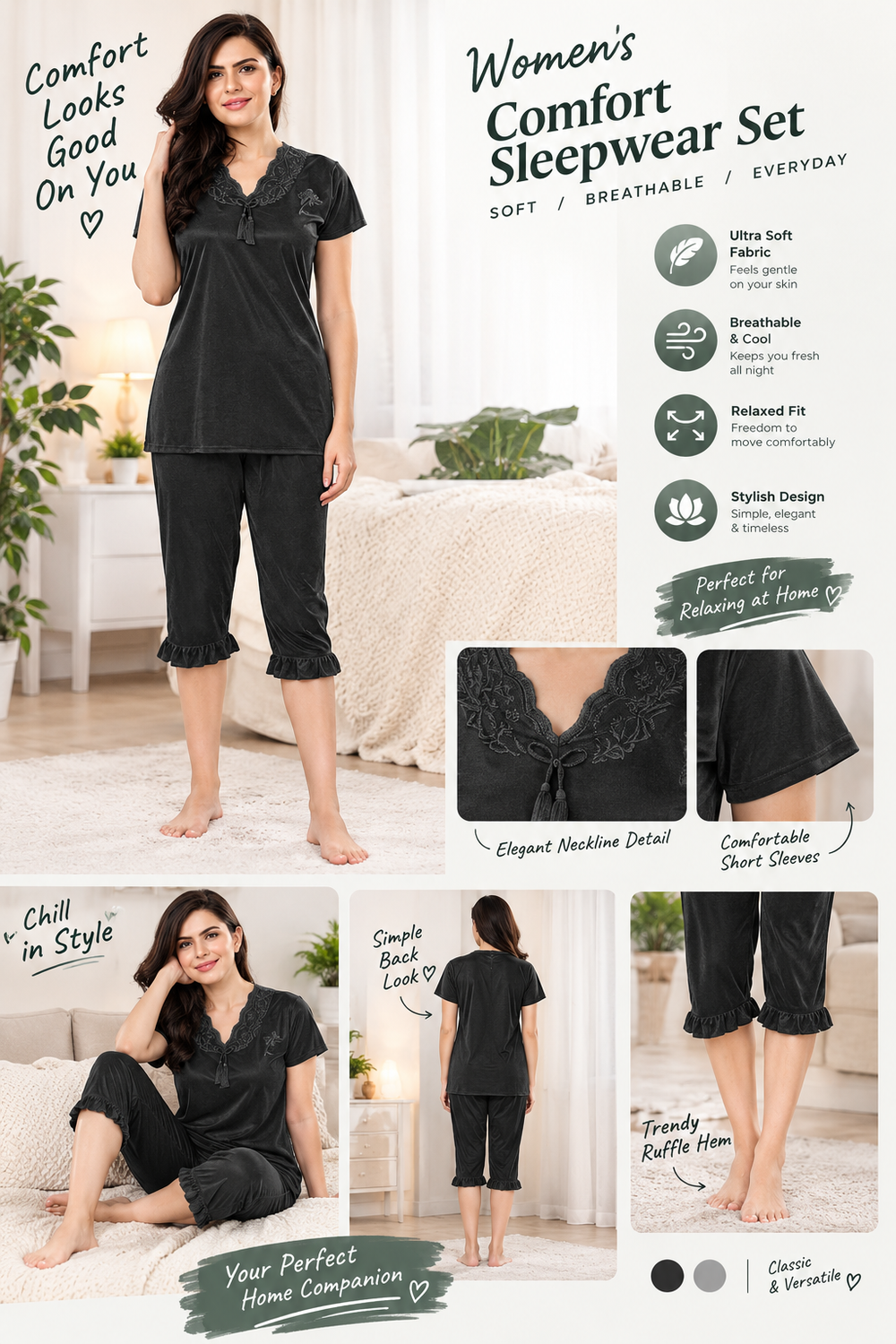 Women Night Suit – Black | Size S