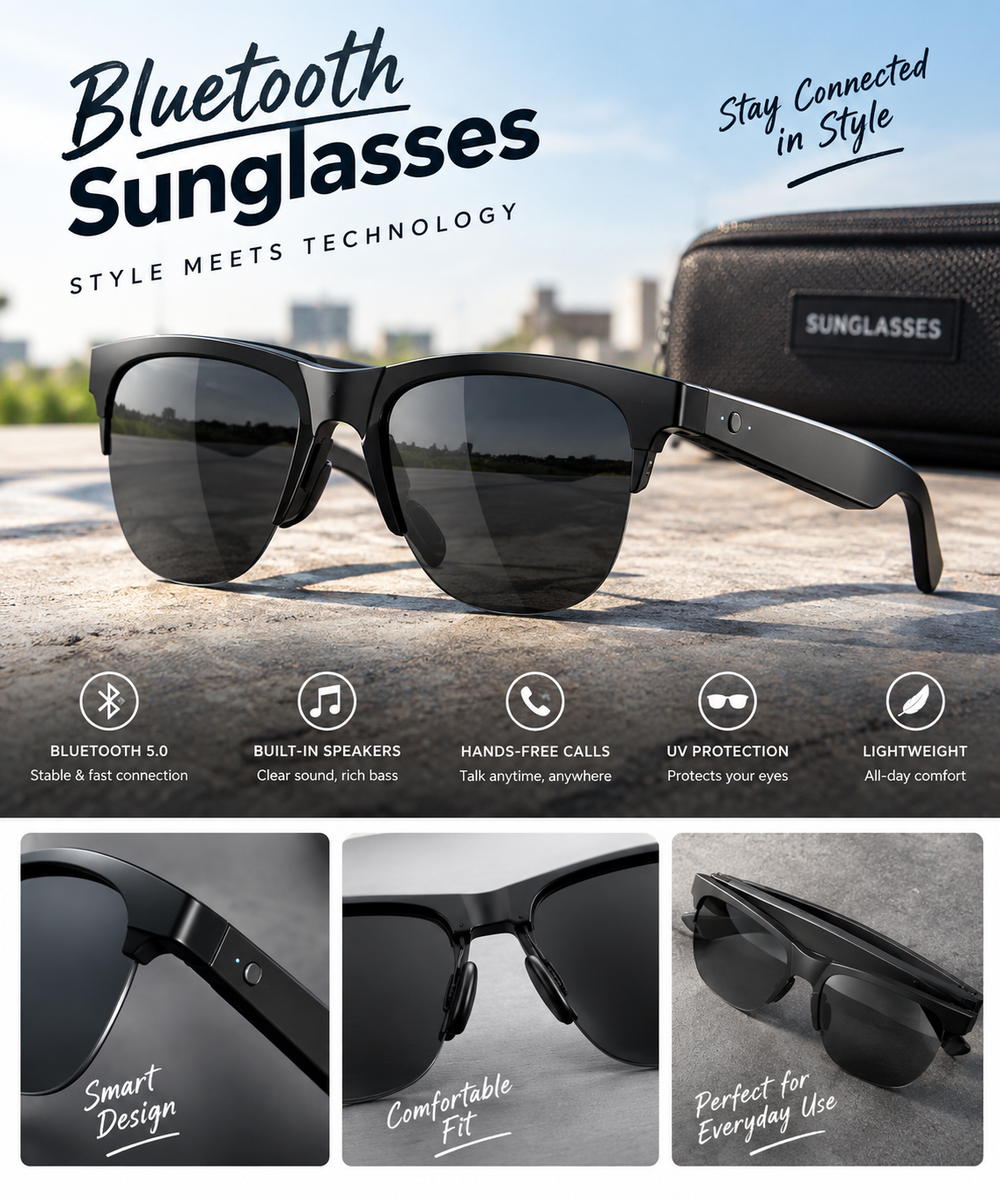 🕶️ Wireless Bluetooth Open-Ear Sunglasses – Music & Hands-Free Calling
