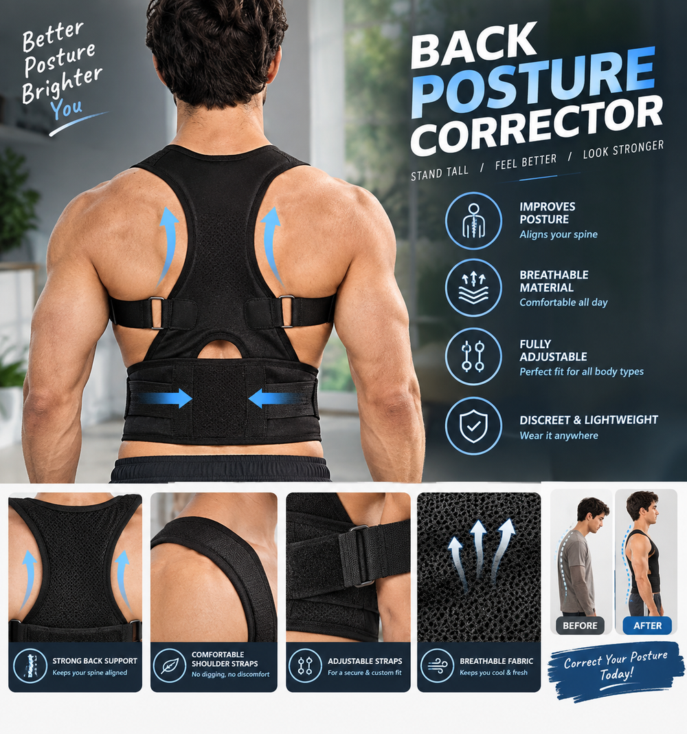 🧍 Posture Corrector Belt for Men & Women – Adjustable Back & Shoulder Support