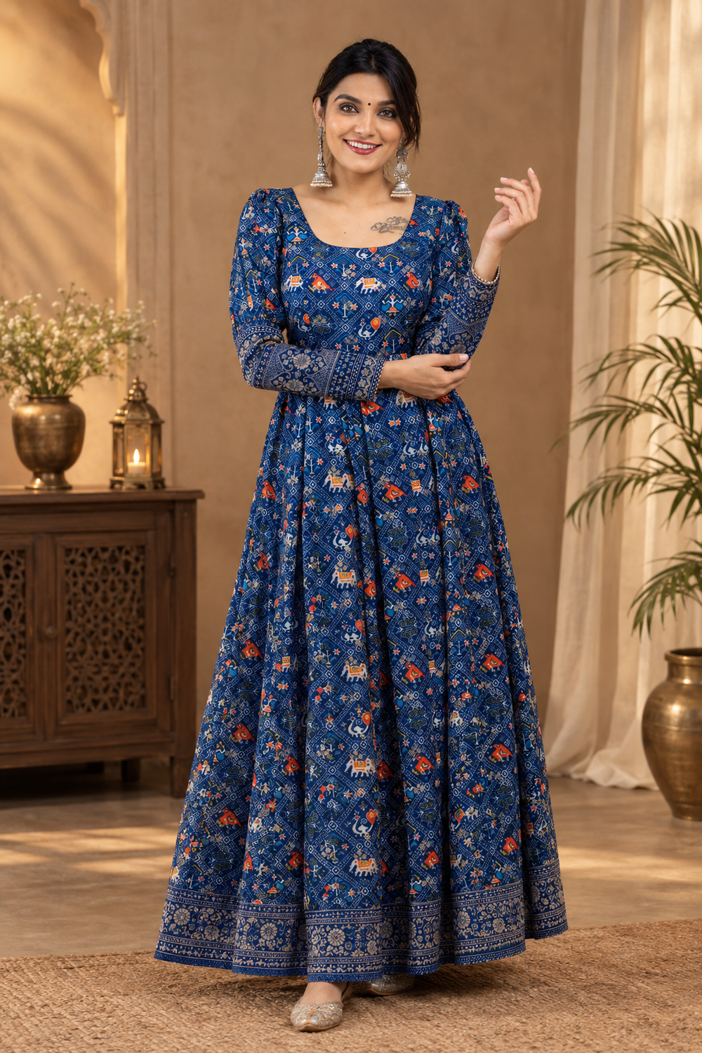 Stylish Printed Georgette Gown for Women – Party, Wedding & Festive Wear