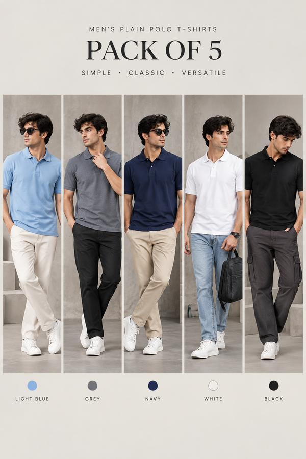 Pack of 5 Polo T-Shirts for Men – Stylish & Comfortable Everyday Wear 👕🔥