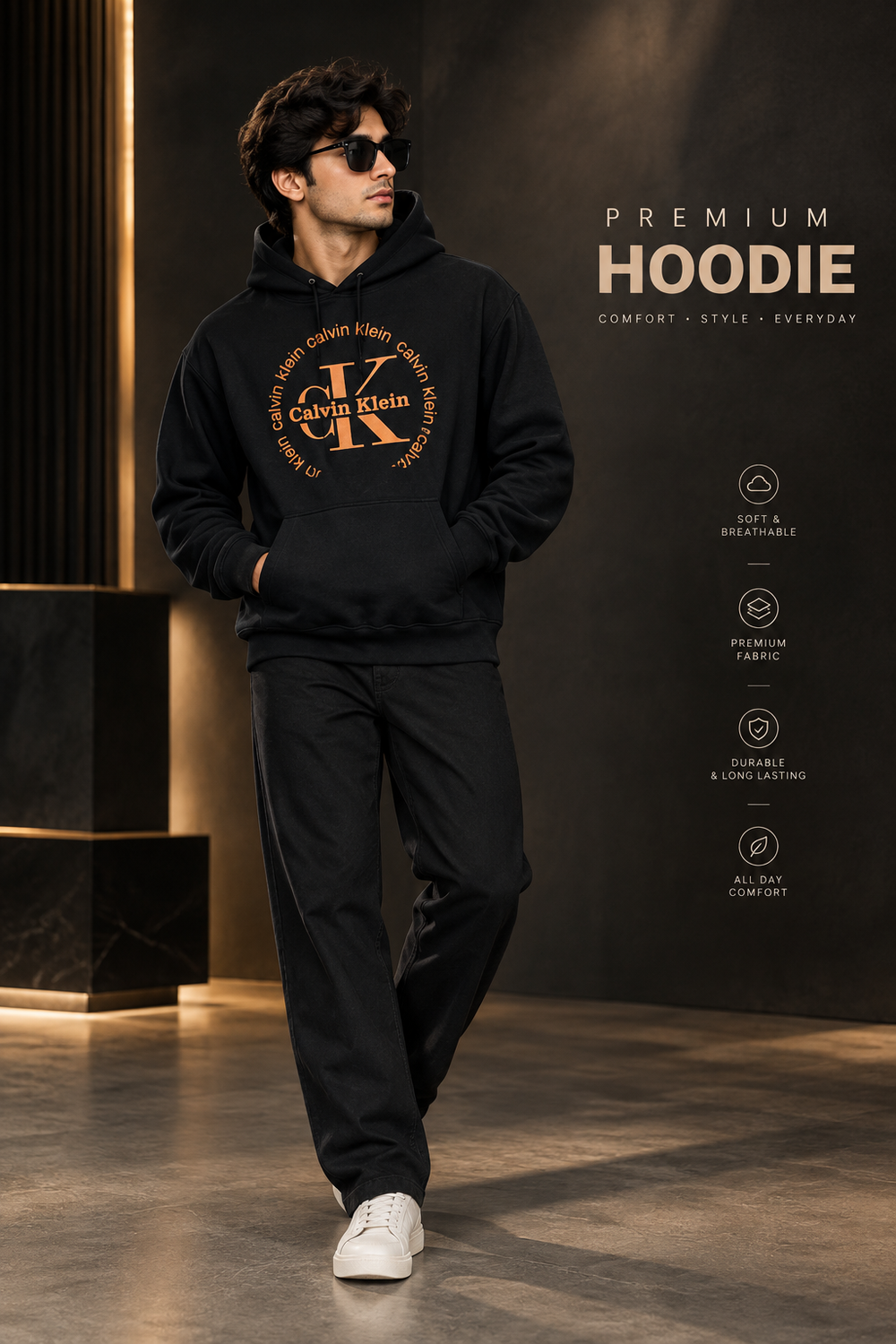 Hoodie for Men & Women – Unisex Printed Hoodie (Navy Blue, S)