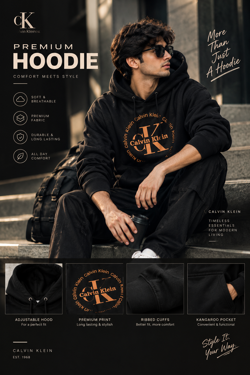 Hoodie for Men & Women – Unisex Printed Hoodie (Navy Blue, S)