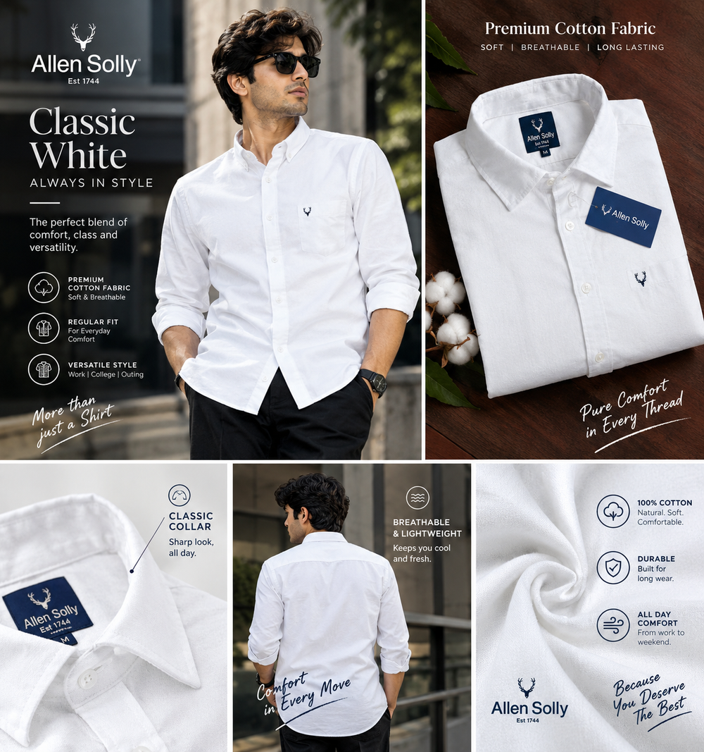 Full Sleeves Shirt for Men (White, M)
