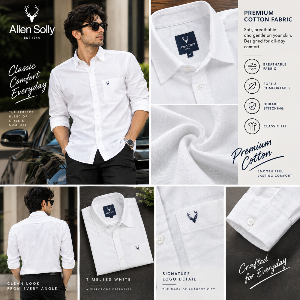 Full Sleeves Shirt for Men (White, M)