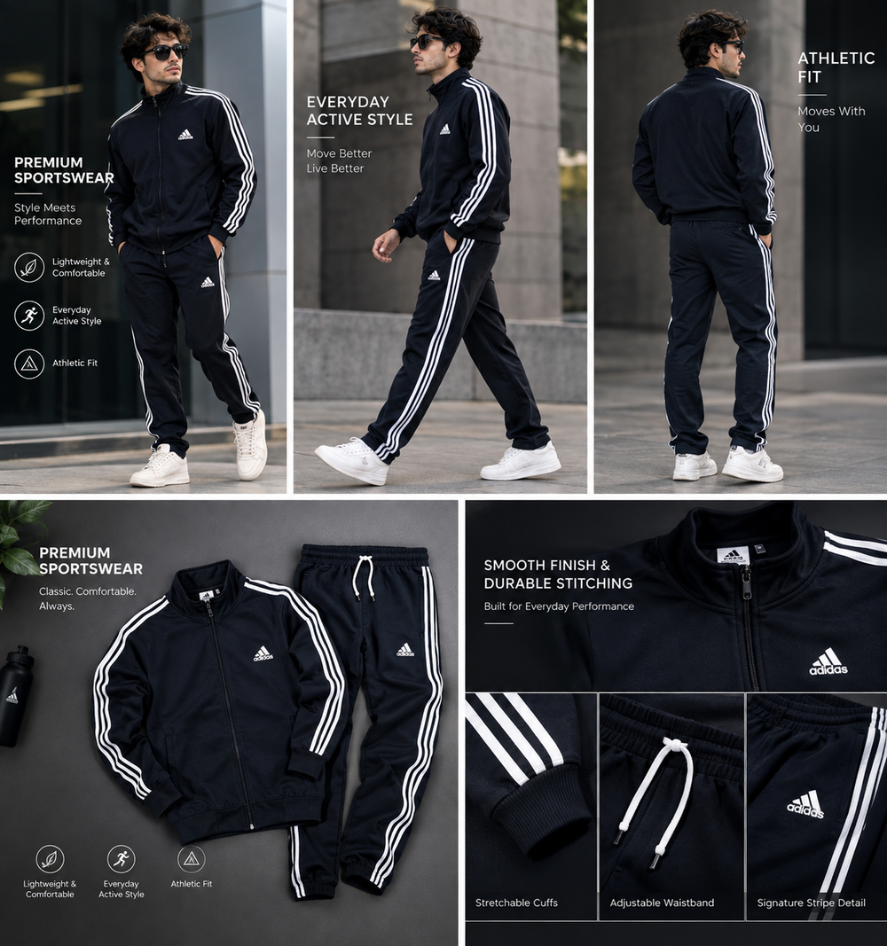 Adidas Lycra Tracksuit for Men – Navy Blue | Sporty & Comfortable 🔥