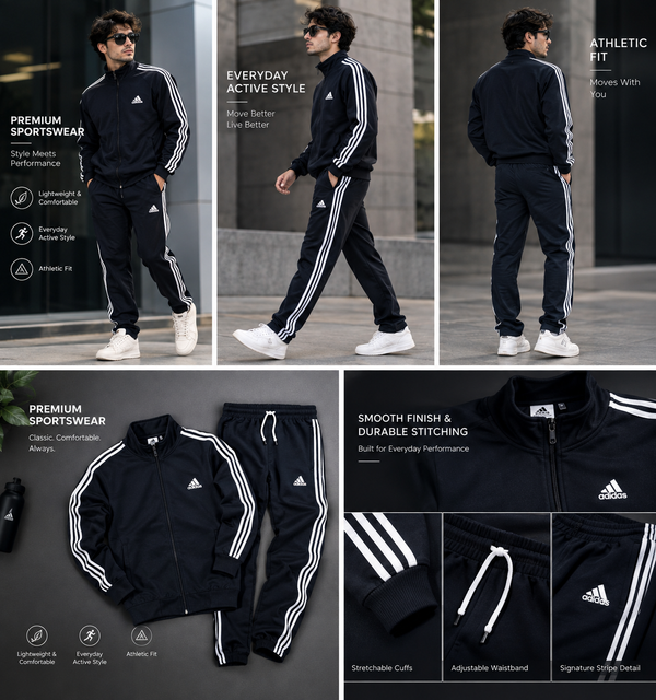 Adidas Lycra Tracksuit for Men – Navy Blue | Sporty & Comfortable 🔥