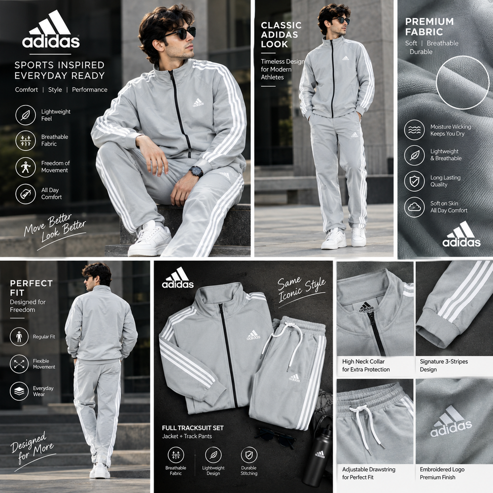 Adidas Lycra Tracksuit for Men – Grey | Sporty & Comfortable
