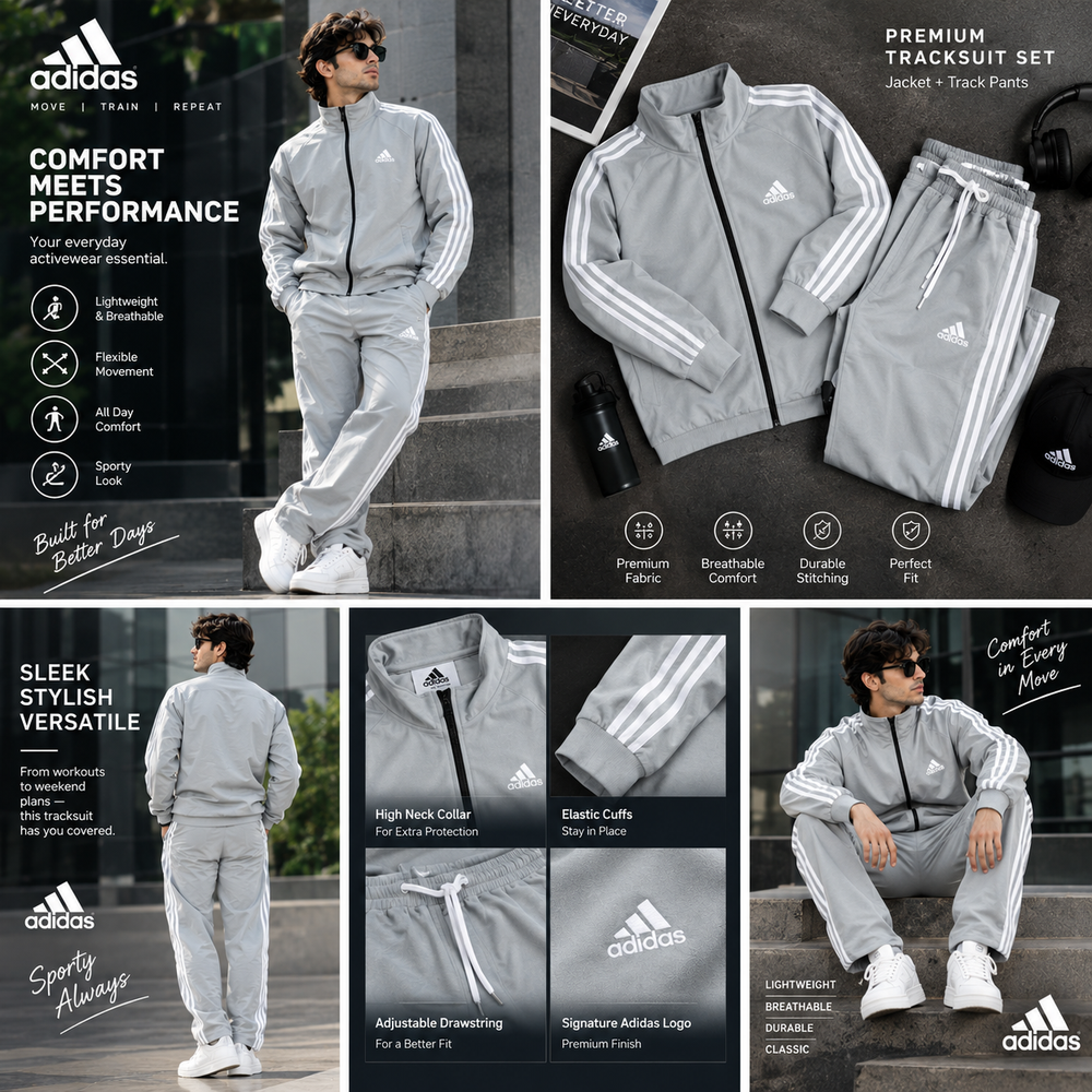 Adidas Lycra Tracksuit for Men – Grey | Sporty & Comfortable