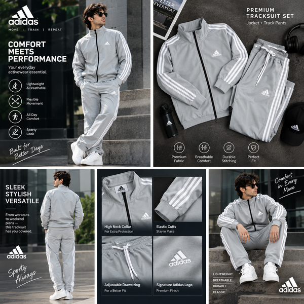 Adidas Lycra Tracksuit for Men – Grey | Sporty & Comfortable