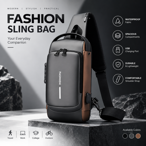 Anti-Theft Crossbody Sling Bag for Men & Women – Waterproof Chest & Shoulder Bag with USB Charging Port