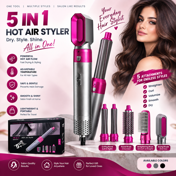 Title: 5-in-1 Hot Air Brush Hair Dryer & Volumizer – Easy Hair Styling at Home 💇✨