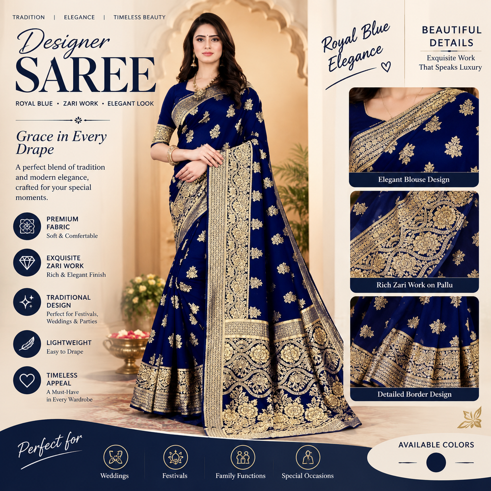 Jacquard Foil Printed Saree for Women (Black, 6.3 m)