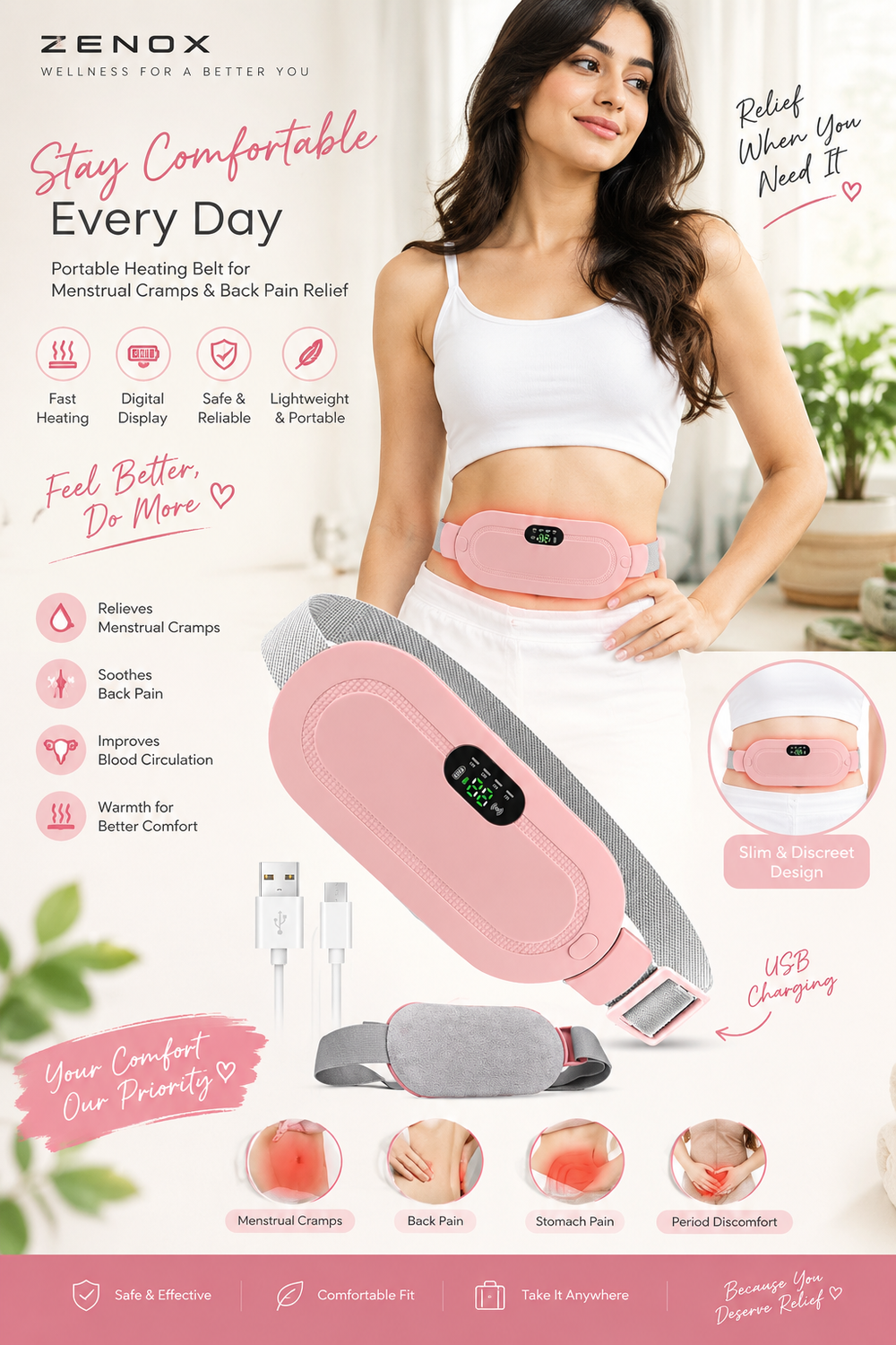 🌸 Period Relief Heating & Massage Belt – Soothing Comfort & Relaxation
